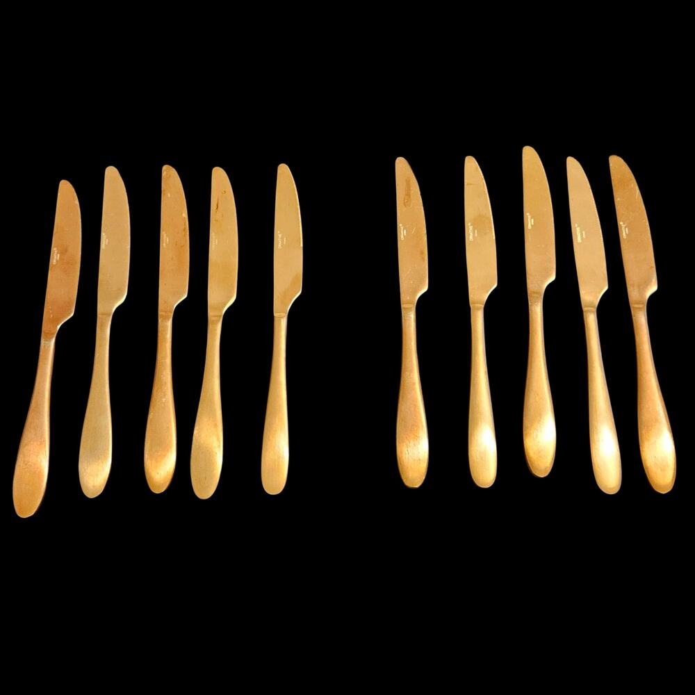 Ornative China Copper Tone Butter Knives Set of 10 Gold Flatware Spreaders
